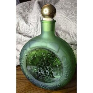 Vintage Wheaton Green Glass Christmas Tree Decanter Bottle 1971 Frosted 7"